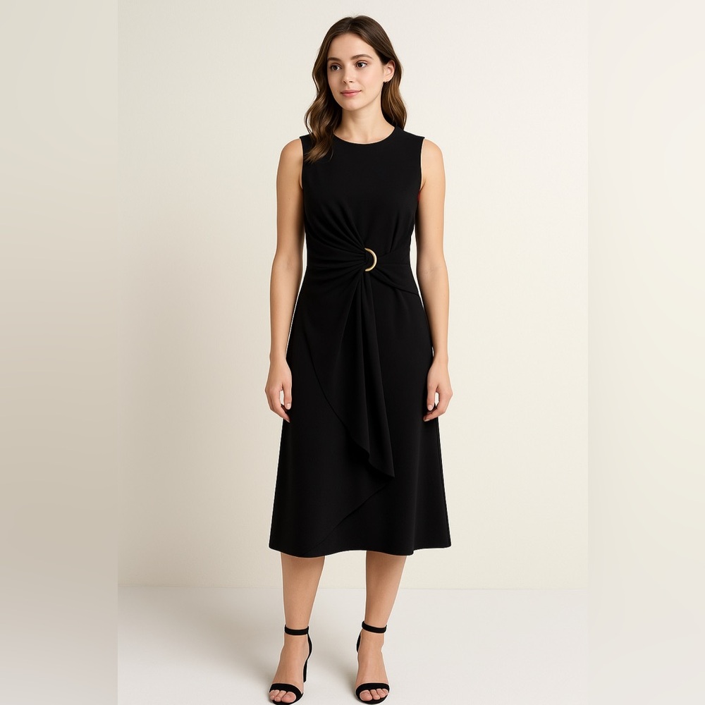 Halston Women’s Black Sleeveless Wrap Midi Dress